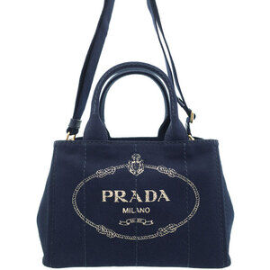 Prada Canapa Tote Denim canvas handbag top handles 2way Blue